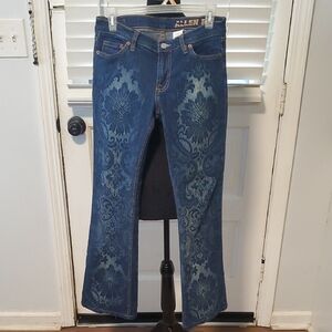 Allen B. By Allen Schwartz Blue Flare Jeans With Pattern